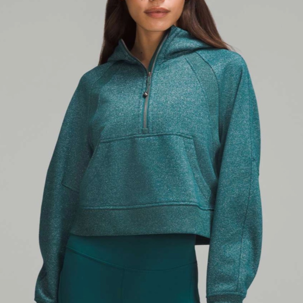 EUC Lululemon Scuba Oversized Half-Zip Hoodie *Spark Storm Teal / Silver Size XS